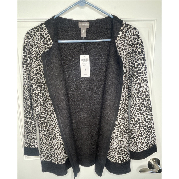 Chico's Women's Travelers Full Zip Jacket Sz 2/L Blk Animal Crinkle Lightweight - Picture 9 of 12